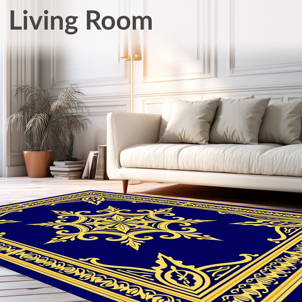 Royal Blue Golden Medallion Border Rug