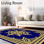 Royal Blue Golden Medallion Border Rug