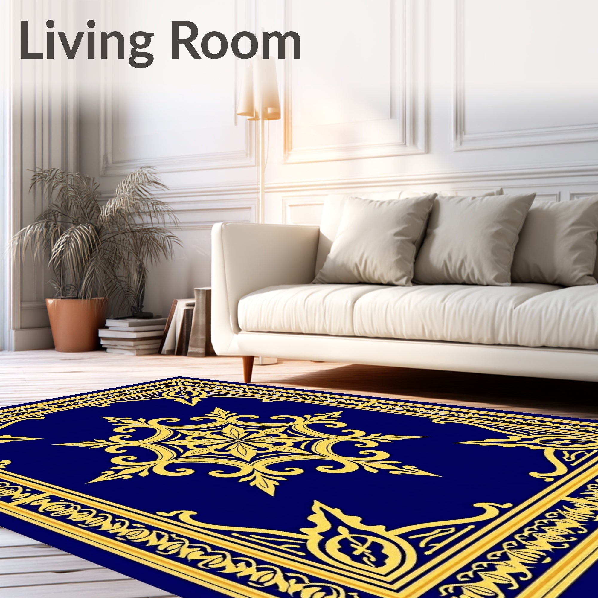 Royal Blue Golden Medallion Border Rug