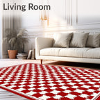 Classic Red White Checkered Grid Rug