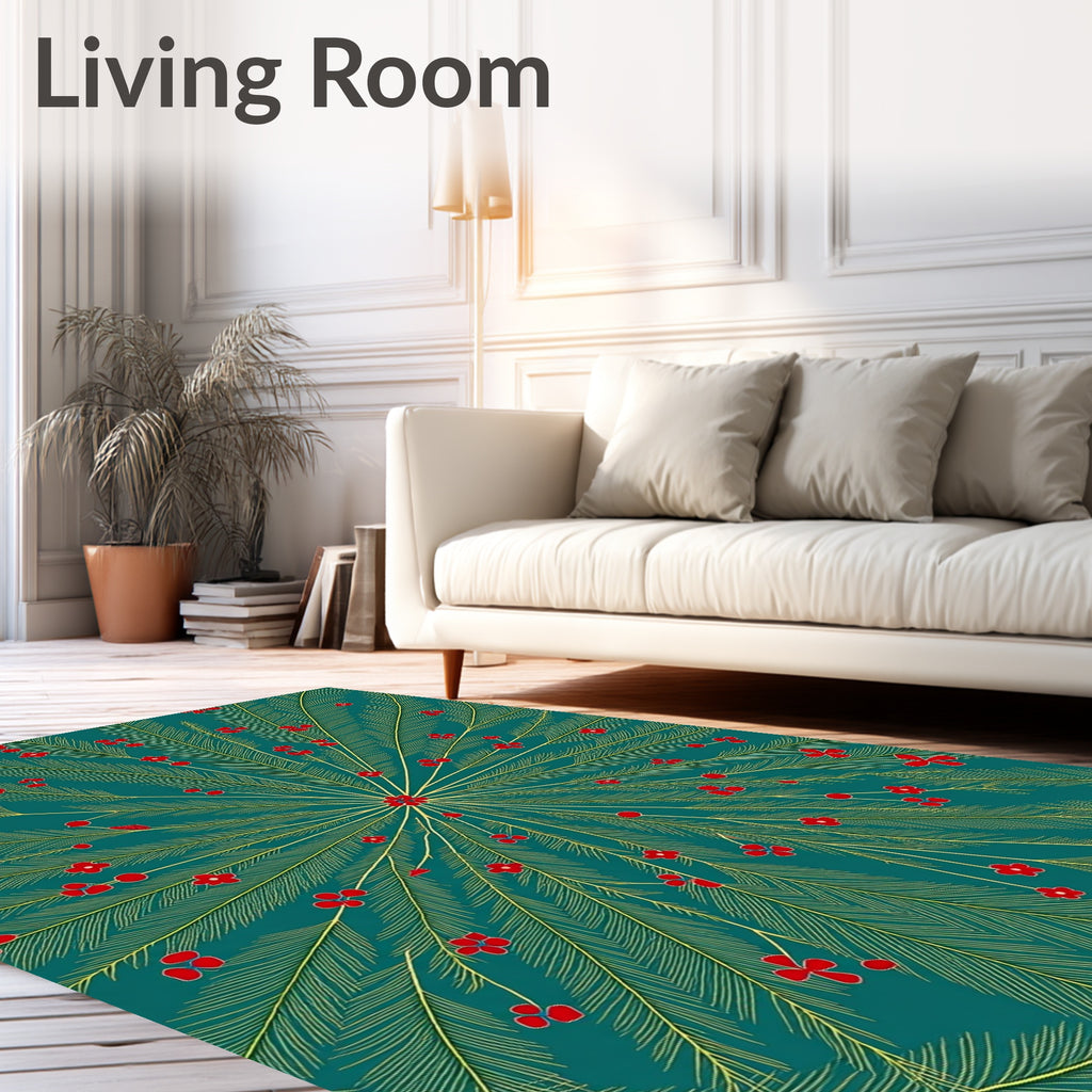 Festive Teal Gold Fern Blossom Rug