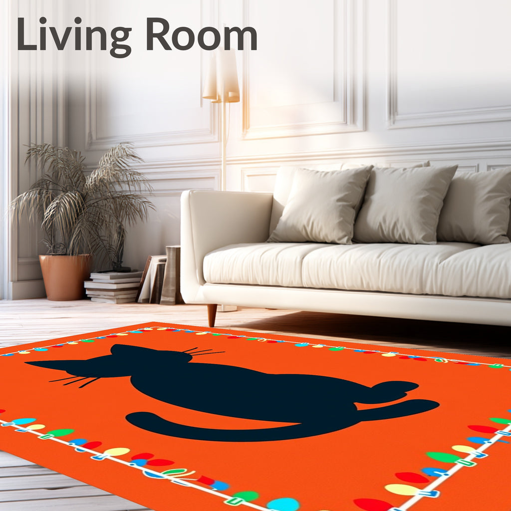 Black Cat Orange Festive Lights Rug