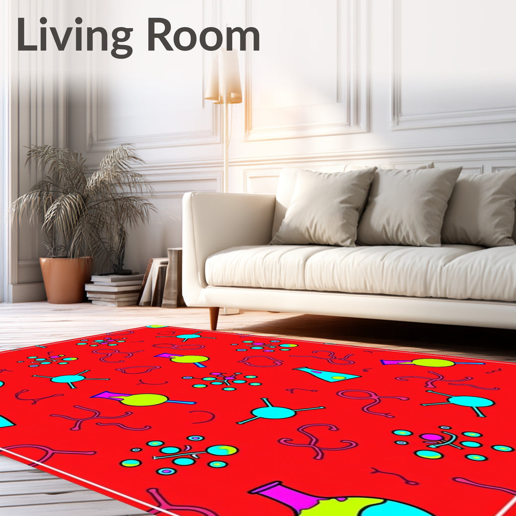 Red Atomic Science Flask Collection Rug