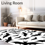 Scattered Black Bat Halloween Night Rug