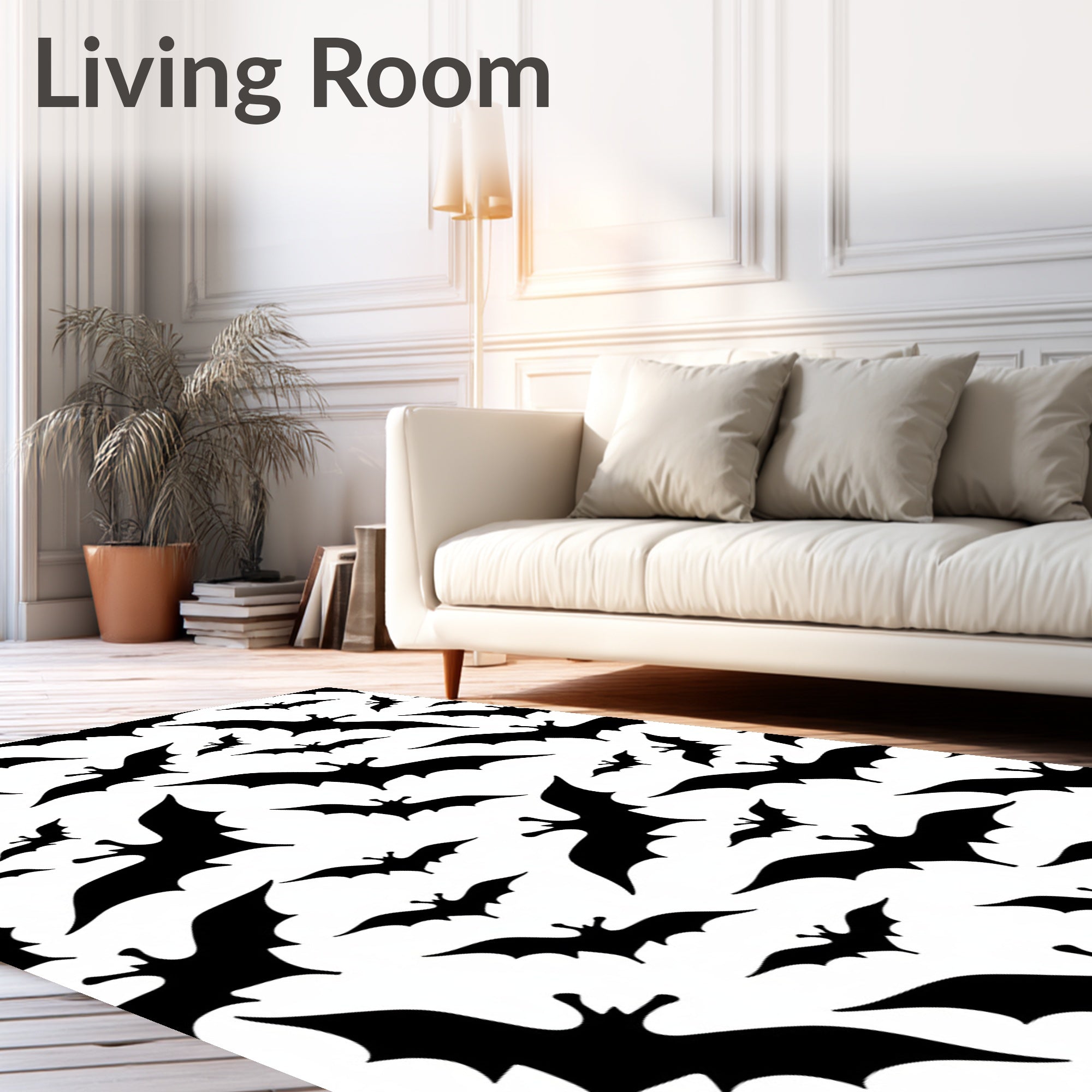 Scattered Black Bat Halloween Night Rug
