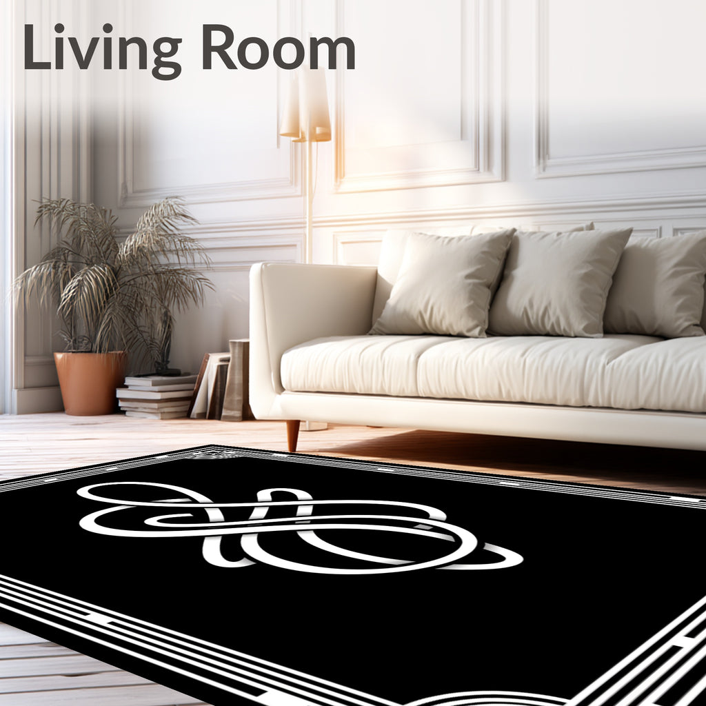 Black White Art Deco Swirl Rug