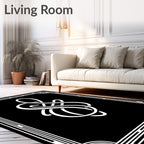 Black White Art Deco Swirl Rug