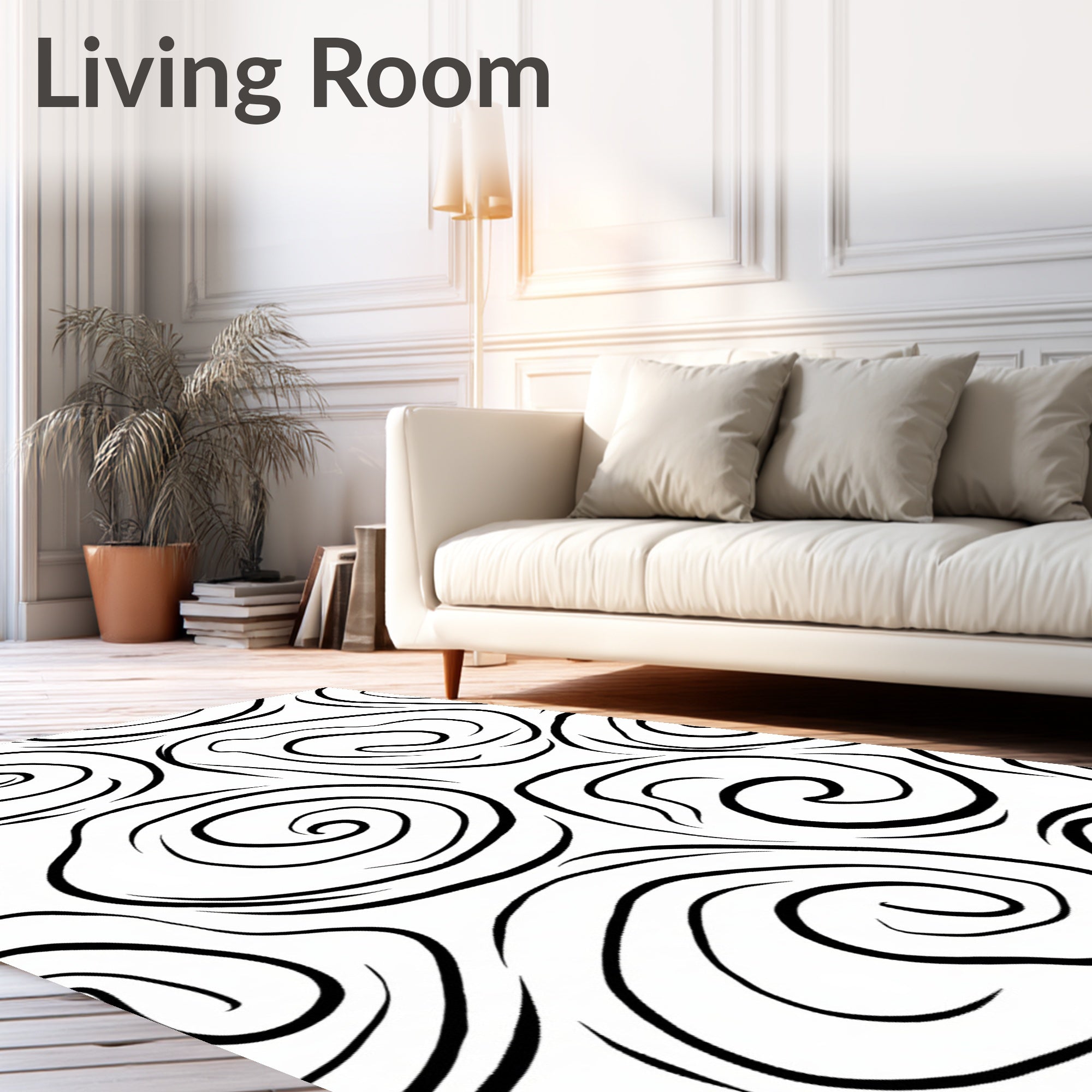Monochromatic Swirl Abstract Line Art Rug