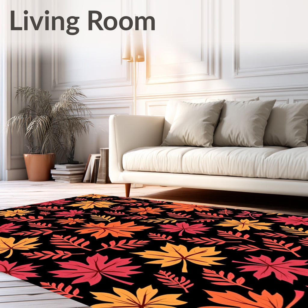 Autumn Leaf Cluster Black Ground Rug