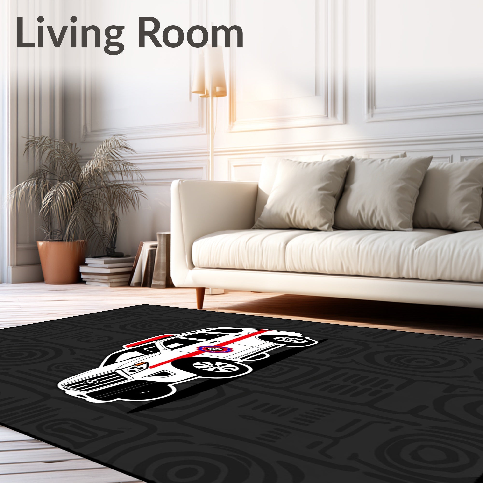 White Red Emergency Vehicle Geometric Ground Rug