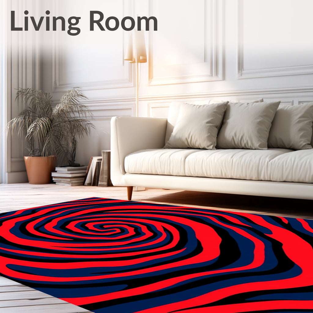 Crimson Navy Swirl Zebra Stripes Rug