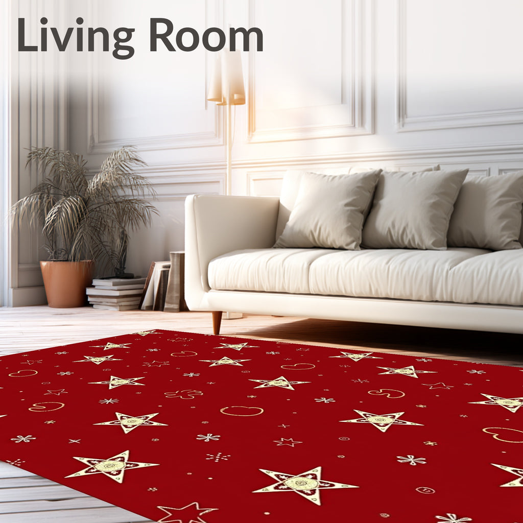 Red Golden Stars Whimsical Hearts Rug