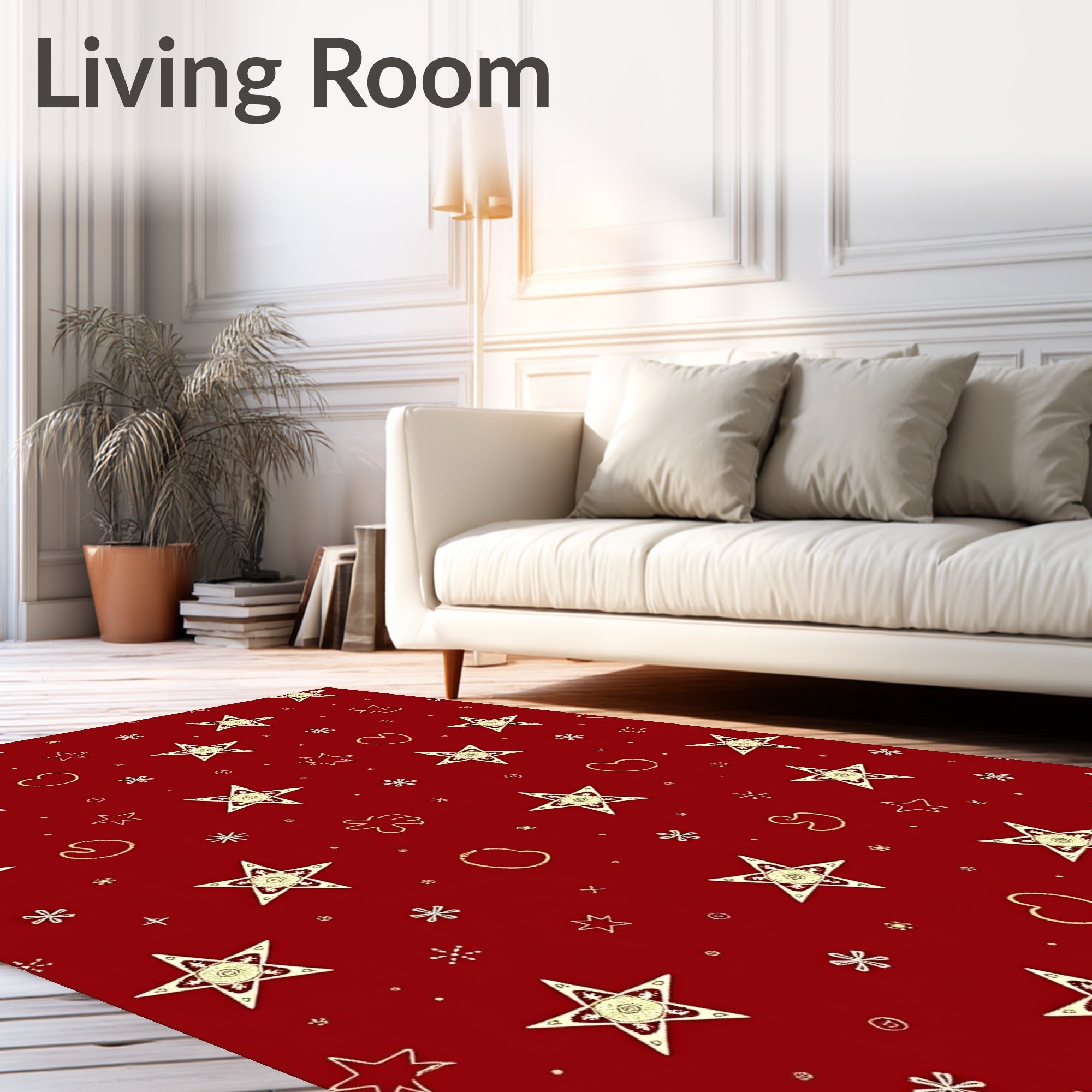 Red Golden Stars Whimsical Hearts Rug