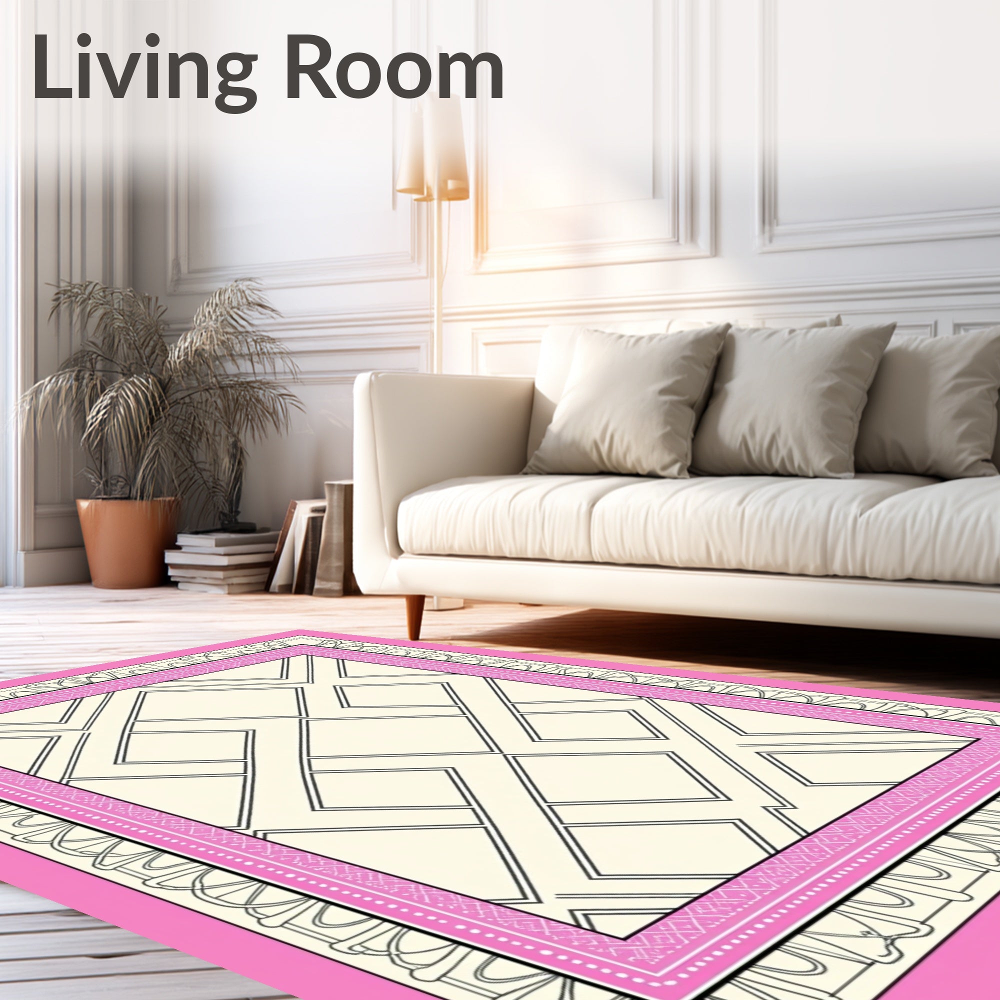 Modern Pink Geometric Diamond Framework Rug