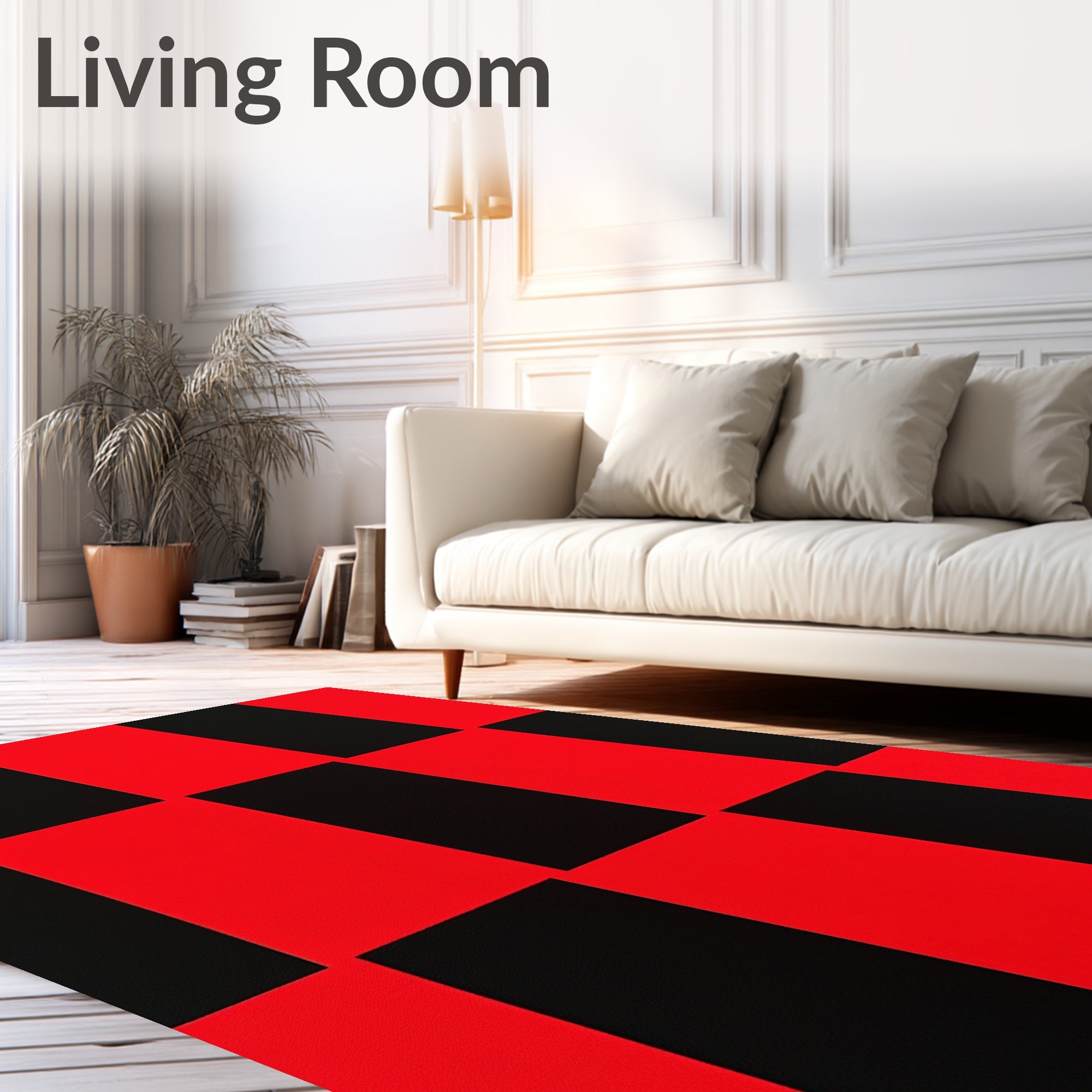 Bold Red Black Checkerboard Squares Rug