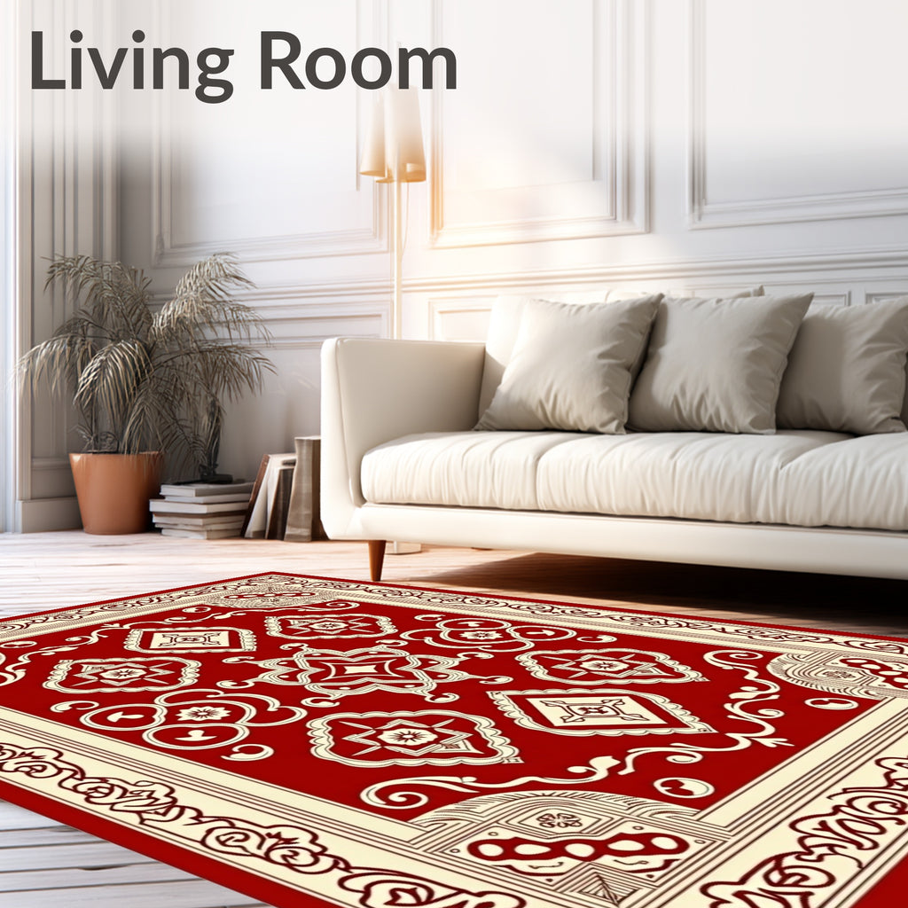 Classic Red Cream Medallion Frame Rug