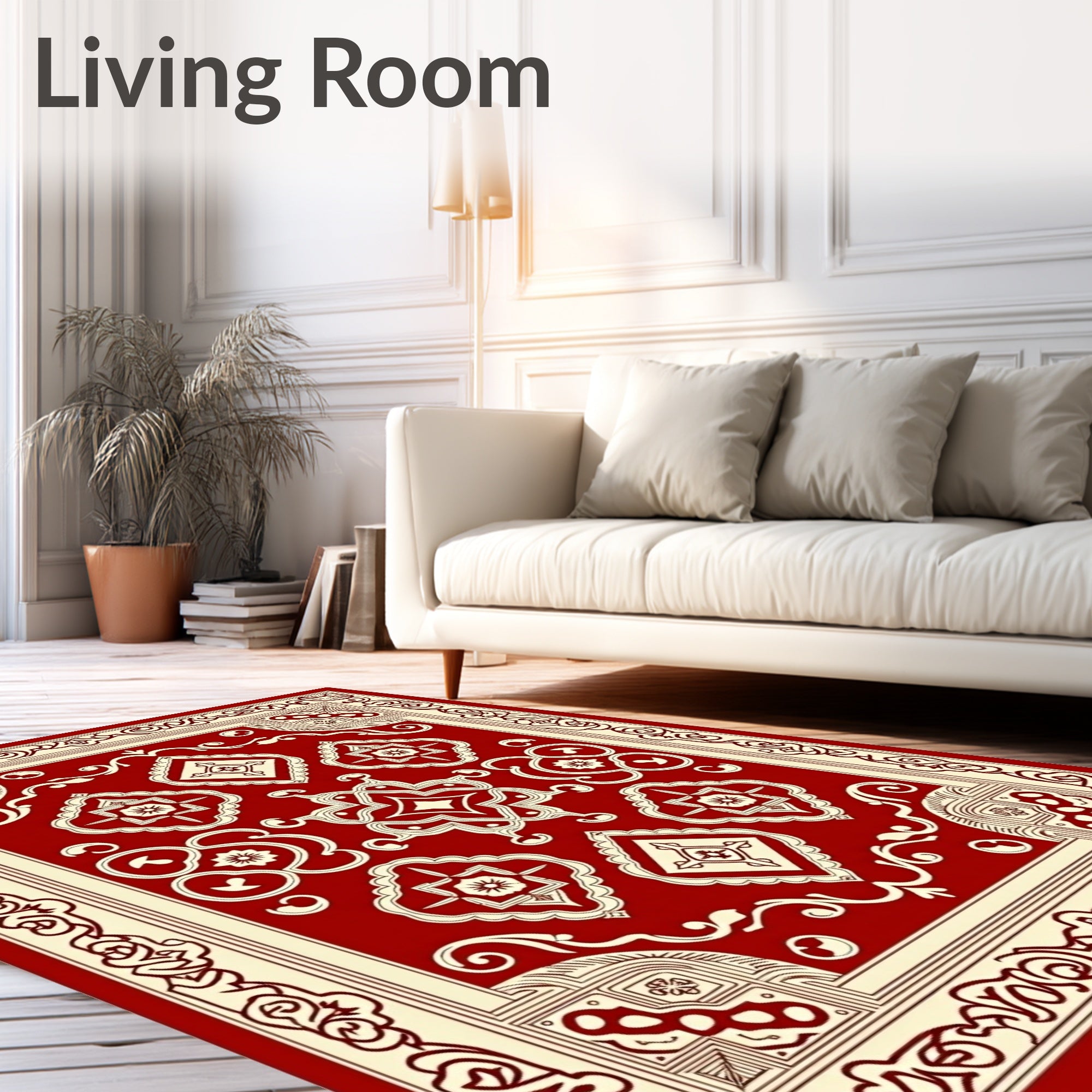 Classic Red Cream Medallion Frame Rug