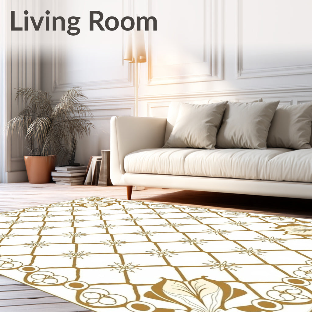 Golden Floral Lattice Square Rug