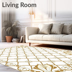 Golden Floral Lattice Square Rug