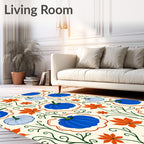 Blue Orange Autumn Pumpkin Vine Rug