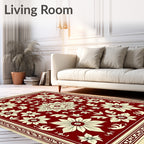 Ornate Floral Inlay Border Red Rug