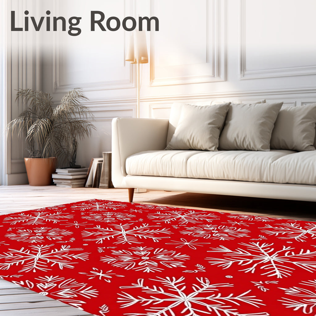 Crimson White Snowflake Cluster Rug