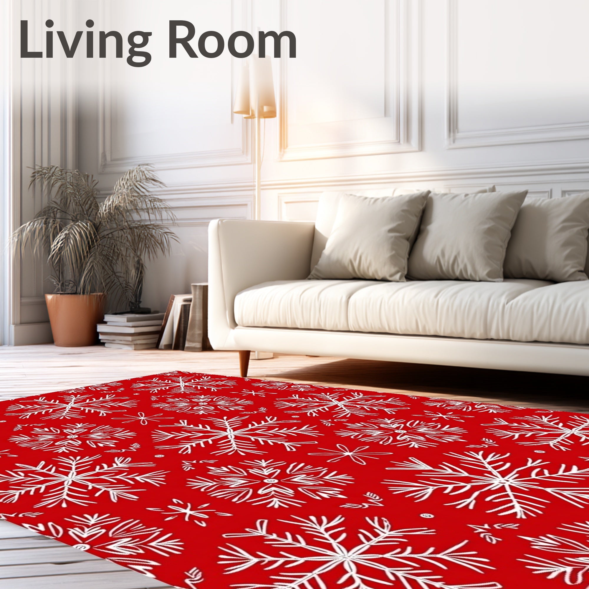 Crimson White Snowflake Cluster Rug