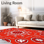 Vivid Red Floral Medallion Mandala Rug
