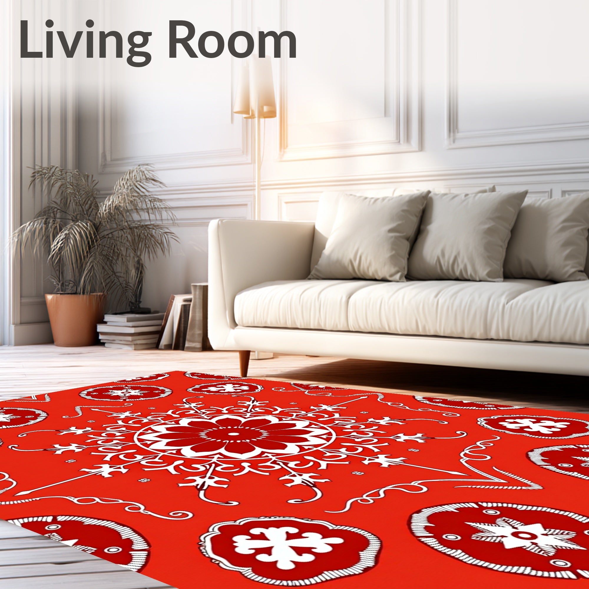 Vivid Red Floral Medallion Mandala Rug