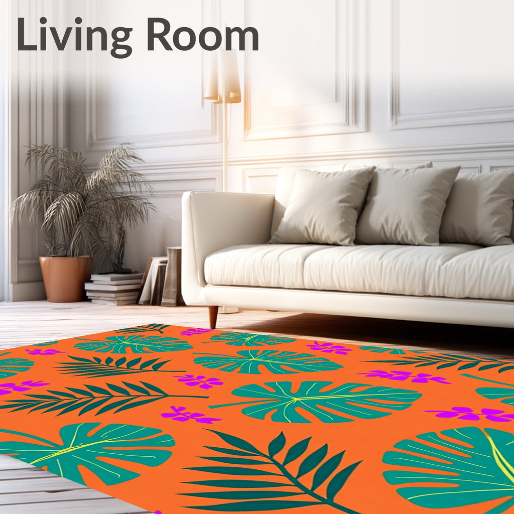 Tropical Orange Teal Purple Leaves Rug