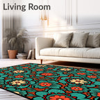 Turquoise Coral Floral Medallion Rug