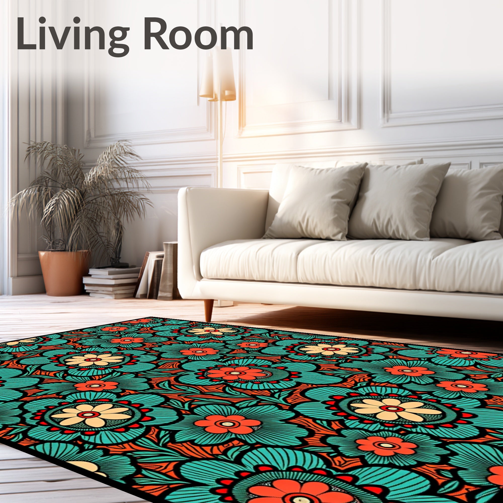 Turquoise Coral Floral Medallion Rug