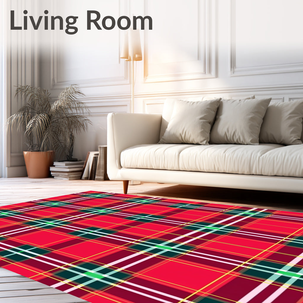Crimson Red Green Plaid Rug