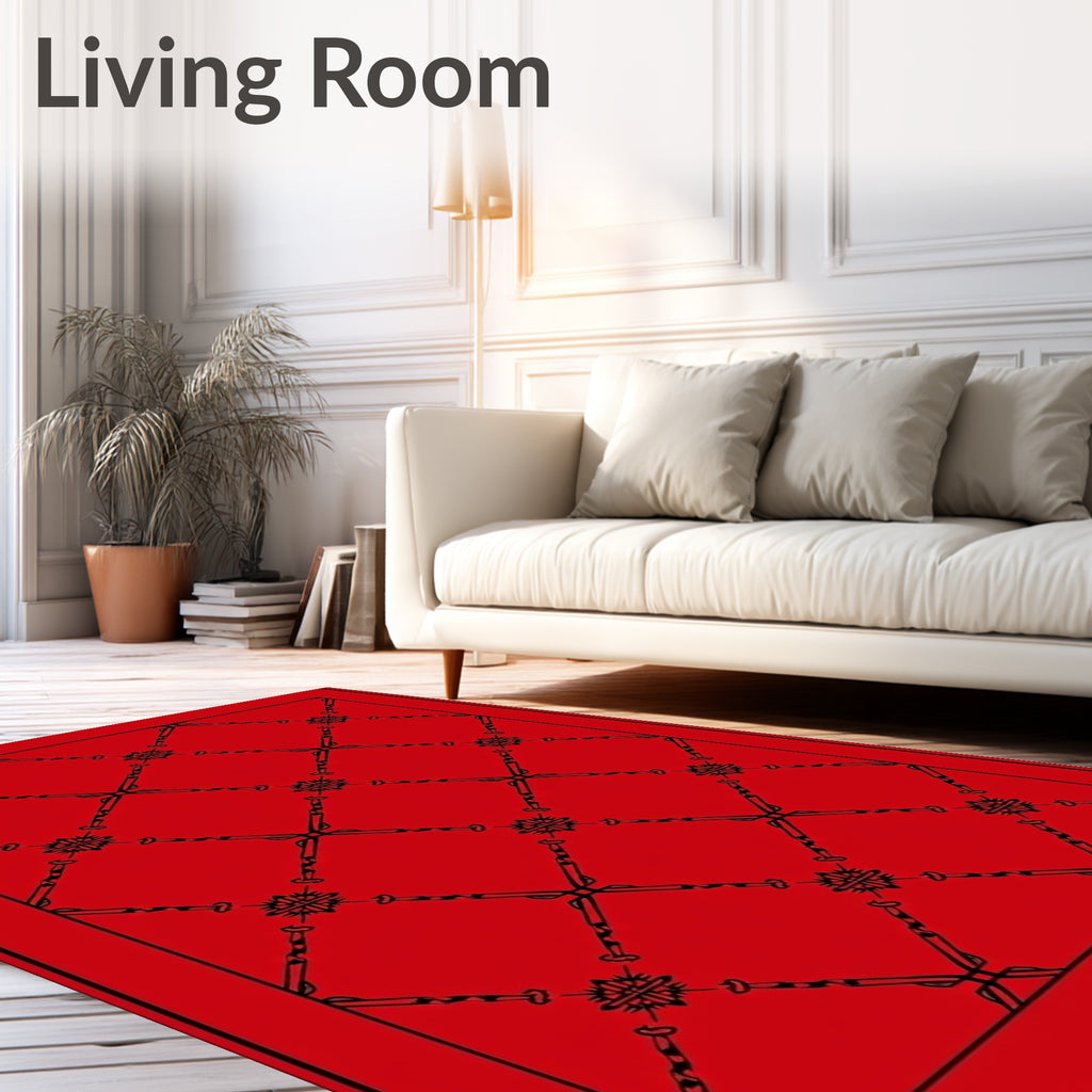 Crimson Lattice Chain Medallion Rug