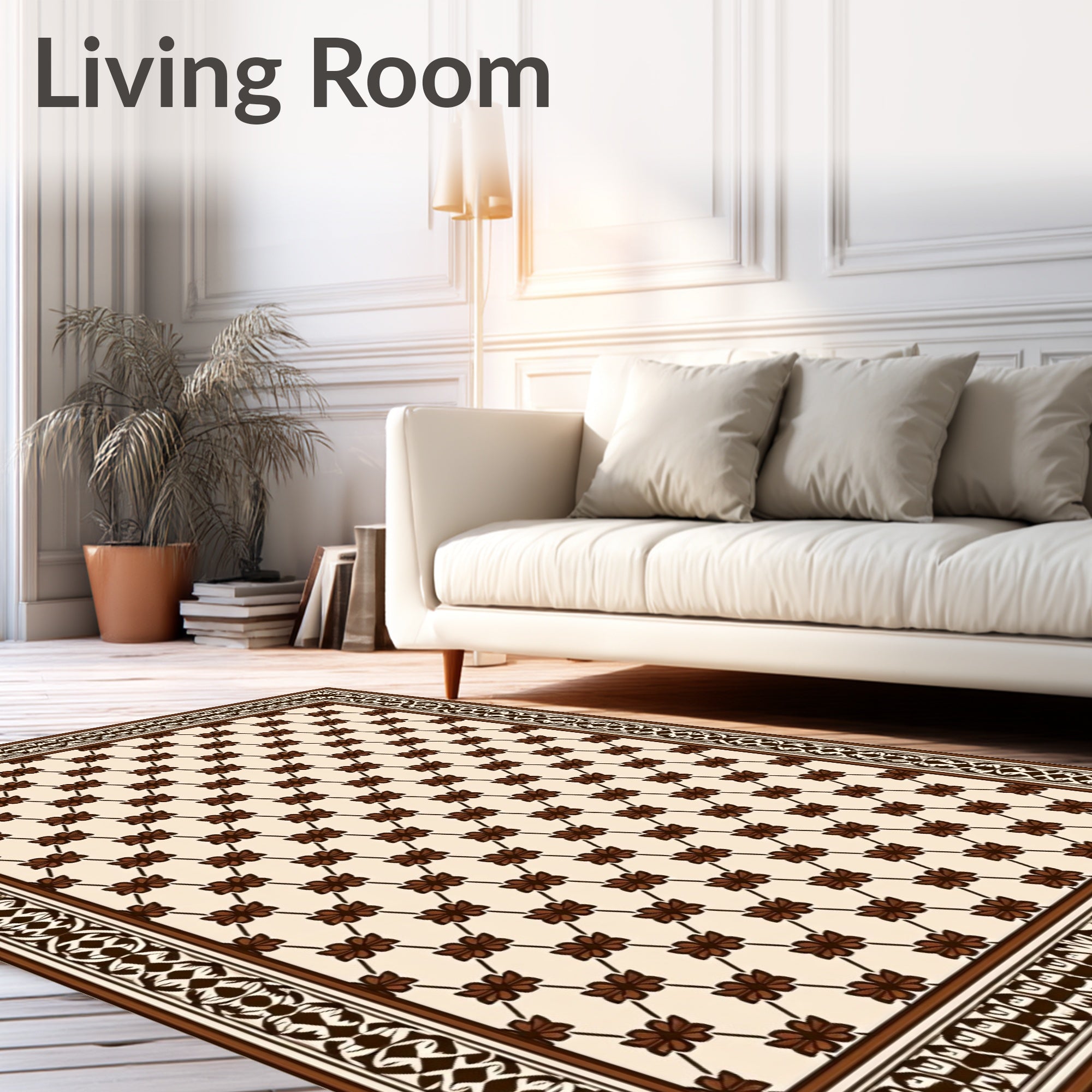 Brown Floral Lattice Border Rug