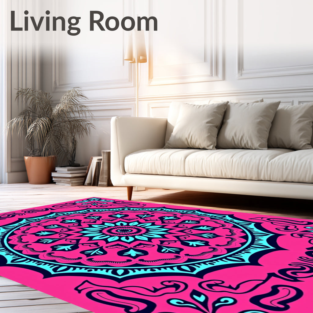Vibrant Pink Teal Mandala Floral Rug
