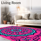 Vibrant Pink Teal Mandala Floral Rug