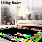 Whimsical Bunny Gnomes Flower Meadow Rug