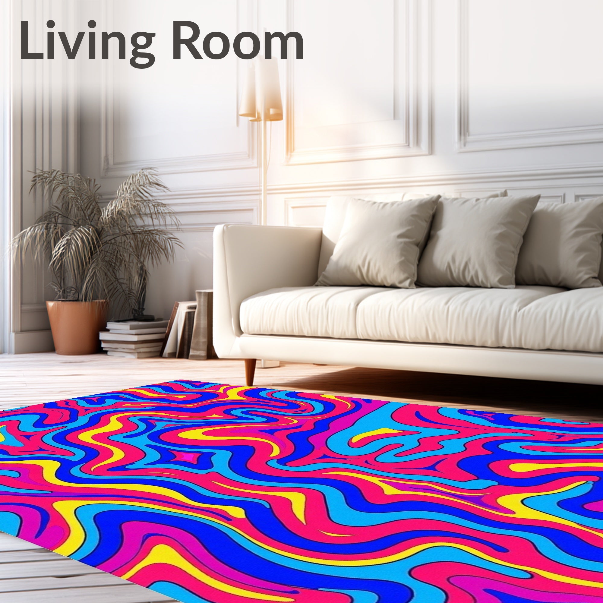 Vibrant Pink Blue Yellow Swirl Rug