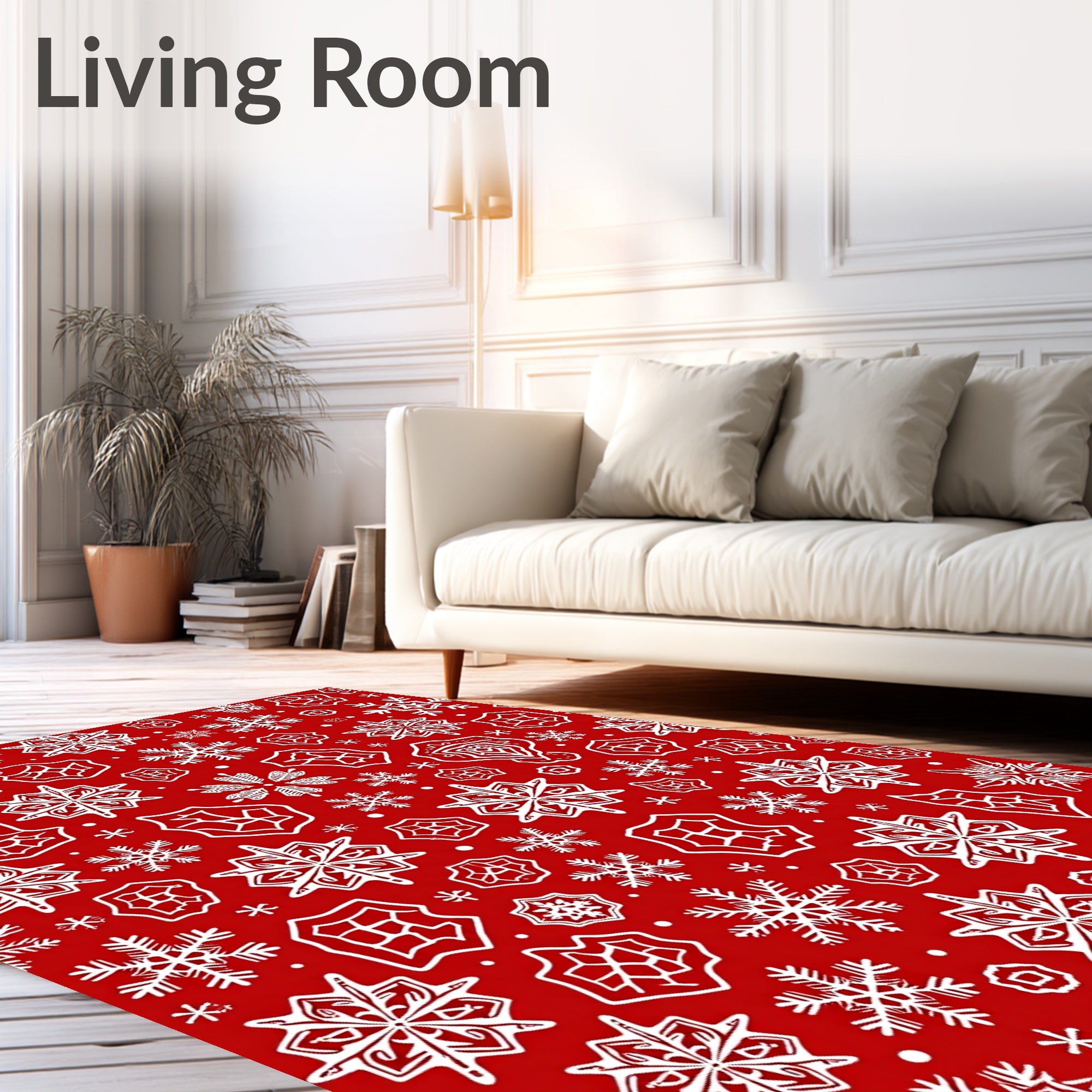 Red White Snowflake Scatter Rug