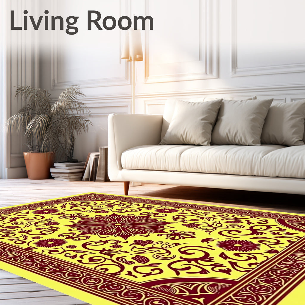 Rich Burgundy Floral Scrolling Medallion Rug