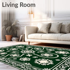 Dark Green Floral Medallion Art Rug