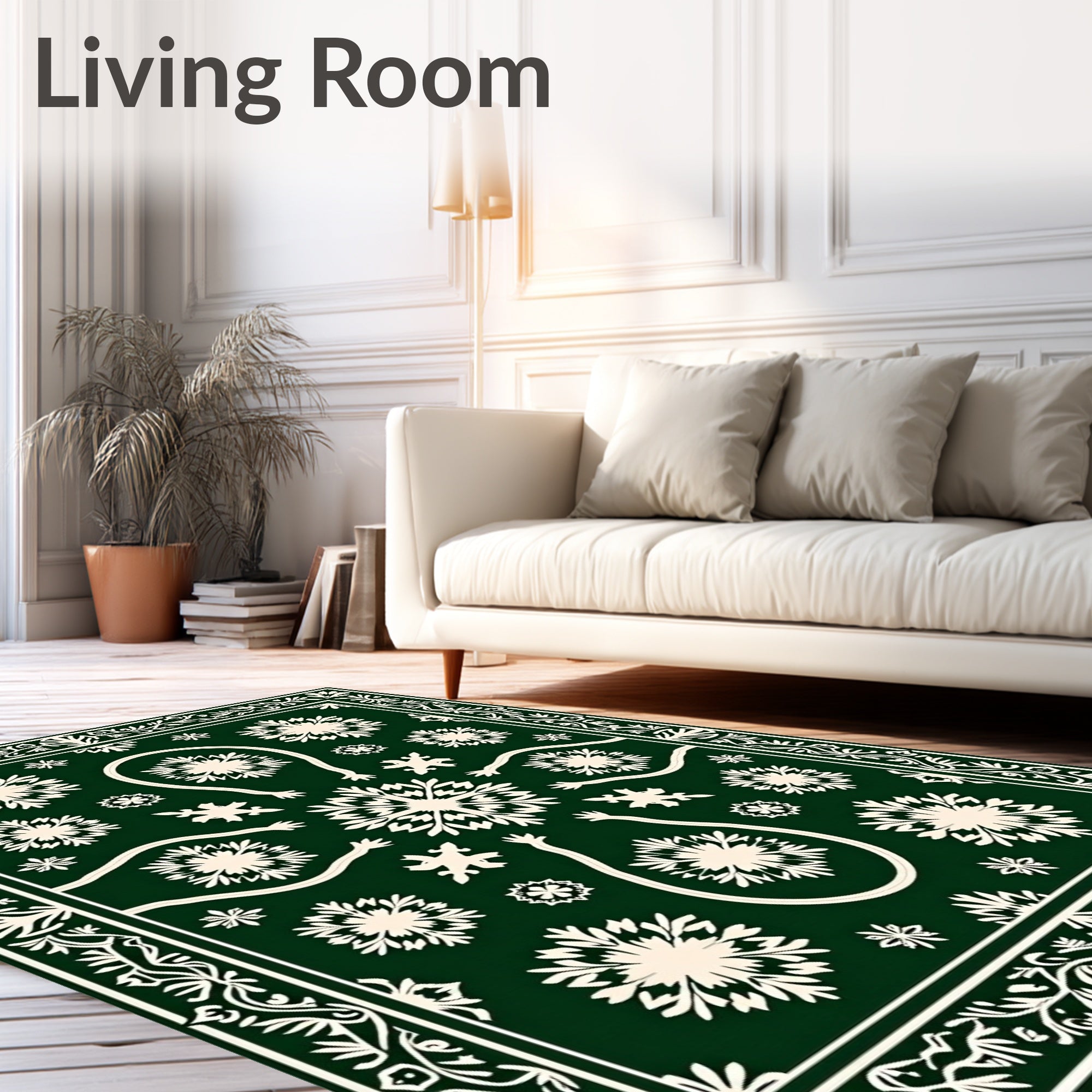 Dark Green Floral Medallion Art Rug