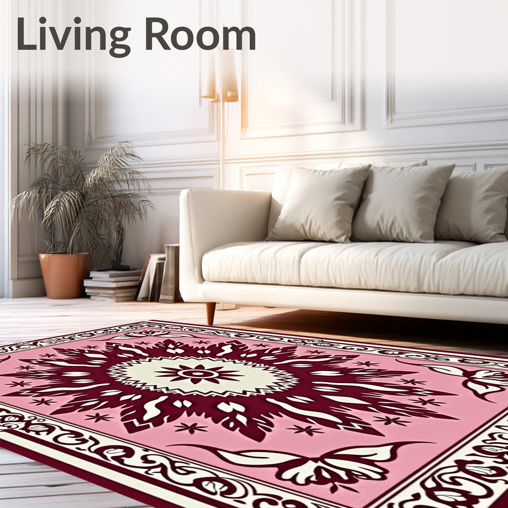 Pink Crimson Floral Medallion Border Rug