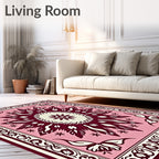 Pink Crimson Floral Medallion Border Rug