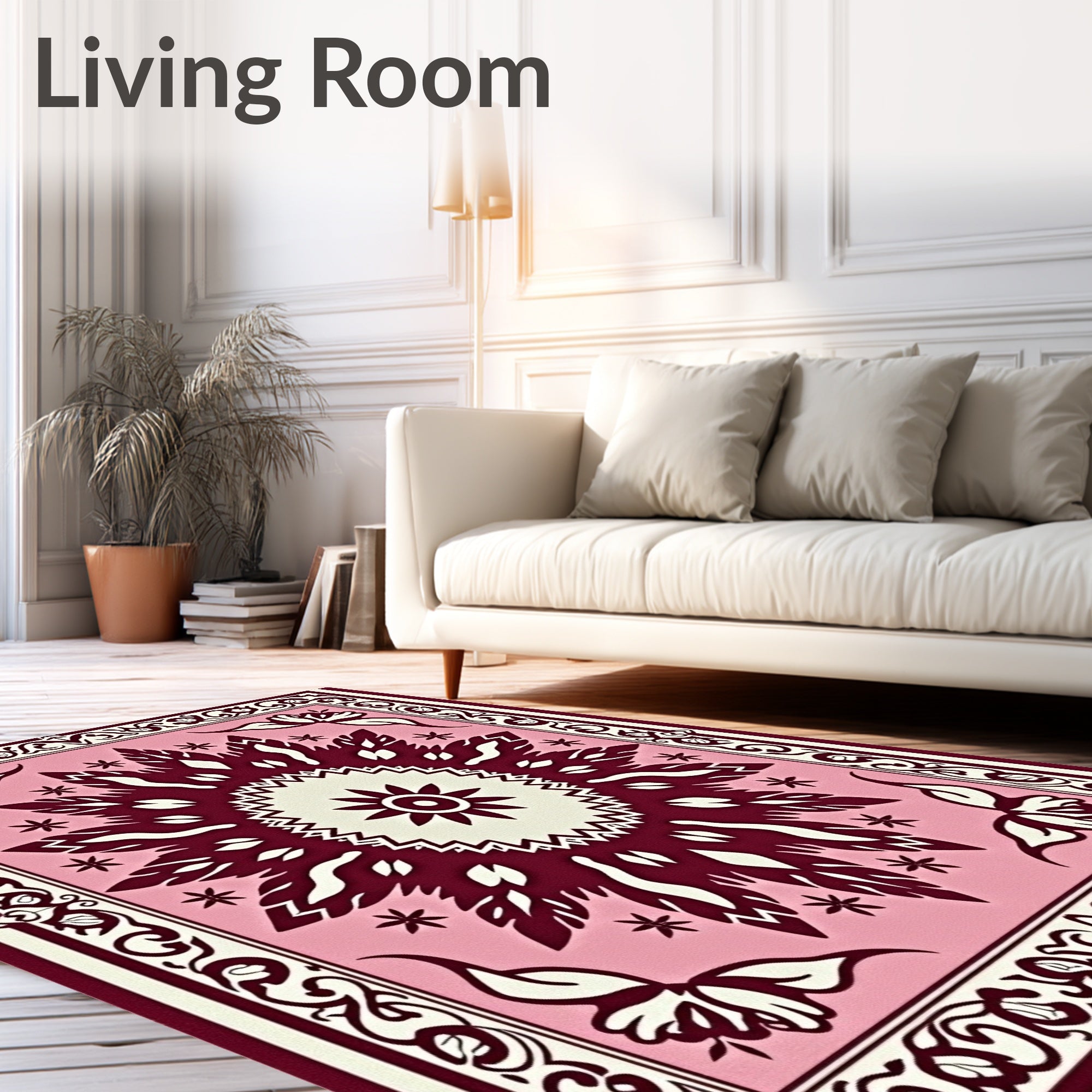 Pink Crimson Floral Medallion Border Rug
