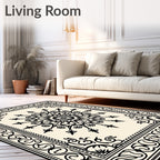 Black Sunburst Mandala Border Rug