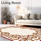 Ornate Crimson Golden Scrollwork Border Rug