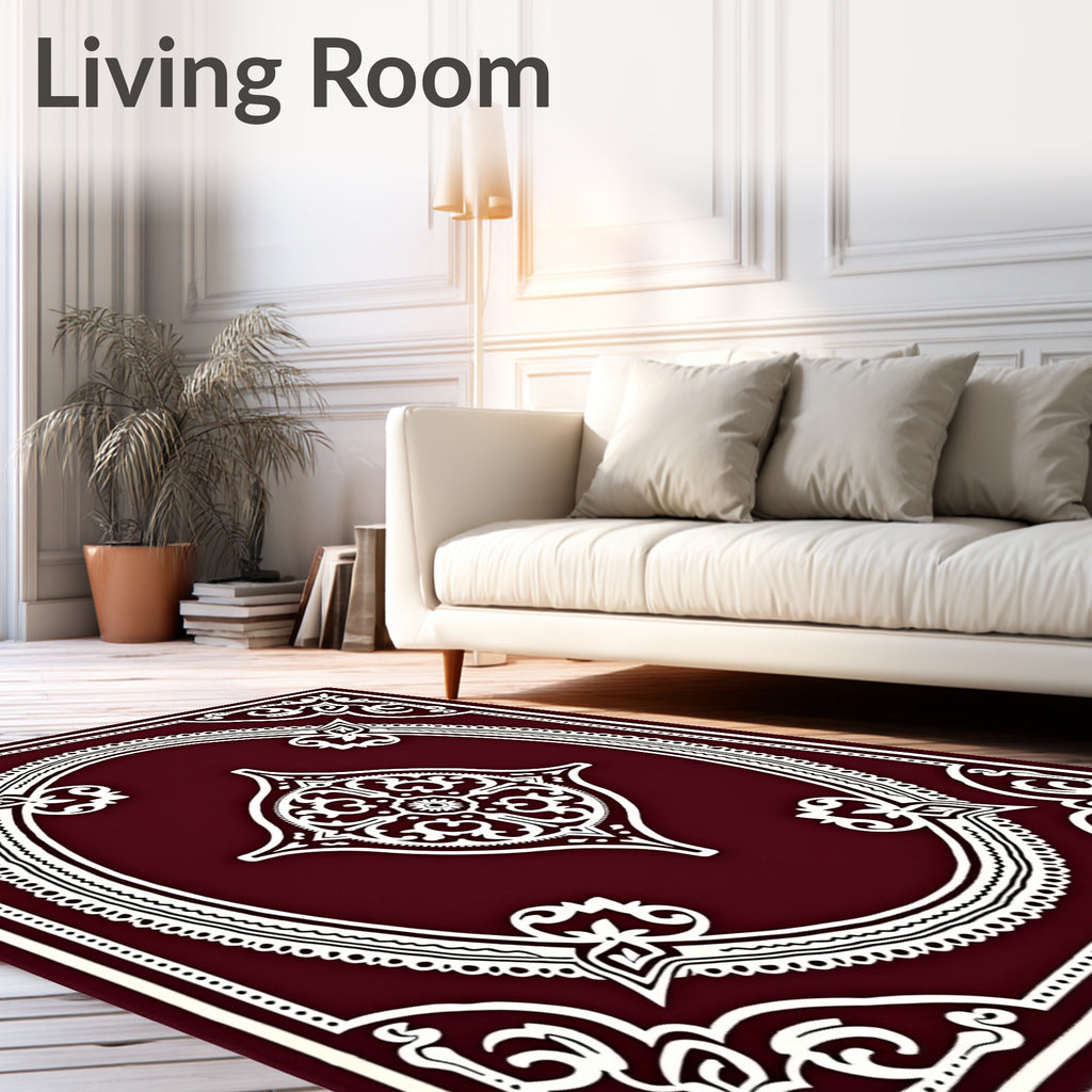 Crimson White Ornate Floral Medallion Rug