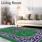 Emerald Green Floral Medallion Border Rug